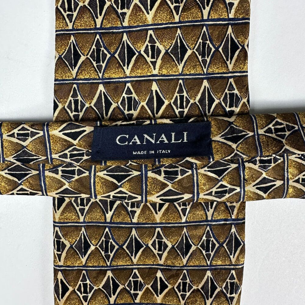 CANALI Gold Brown Geometric 100% Silk Mens Luxury Tie - 3.75W  56L